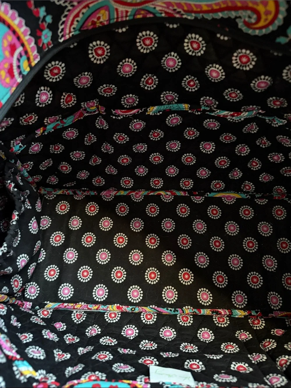 Vera Bradley XL Carry On Paisley Tote Bag in Black with Pink & Teal Accents - Picture 8 of 8